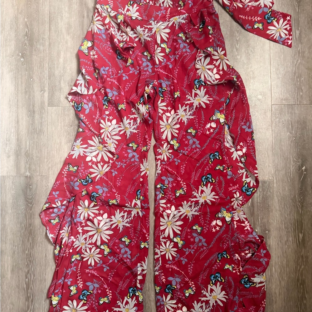 Floral Red butterfly pants